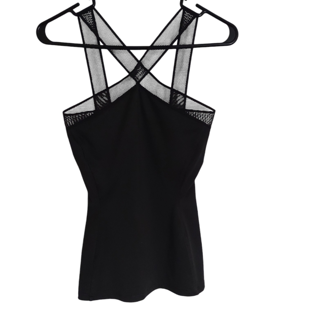 Heroine Sport XS Black Mesh Strap Cross Front Fitted X-Tank Top